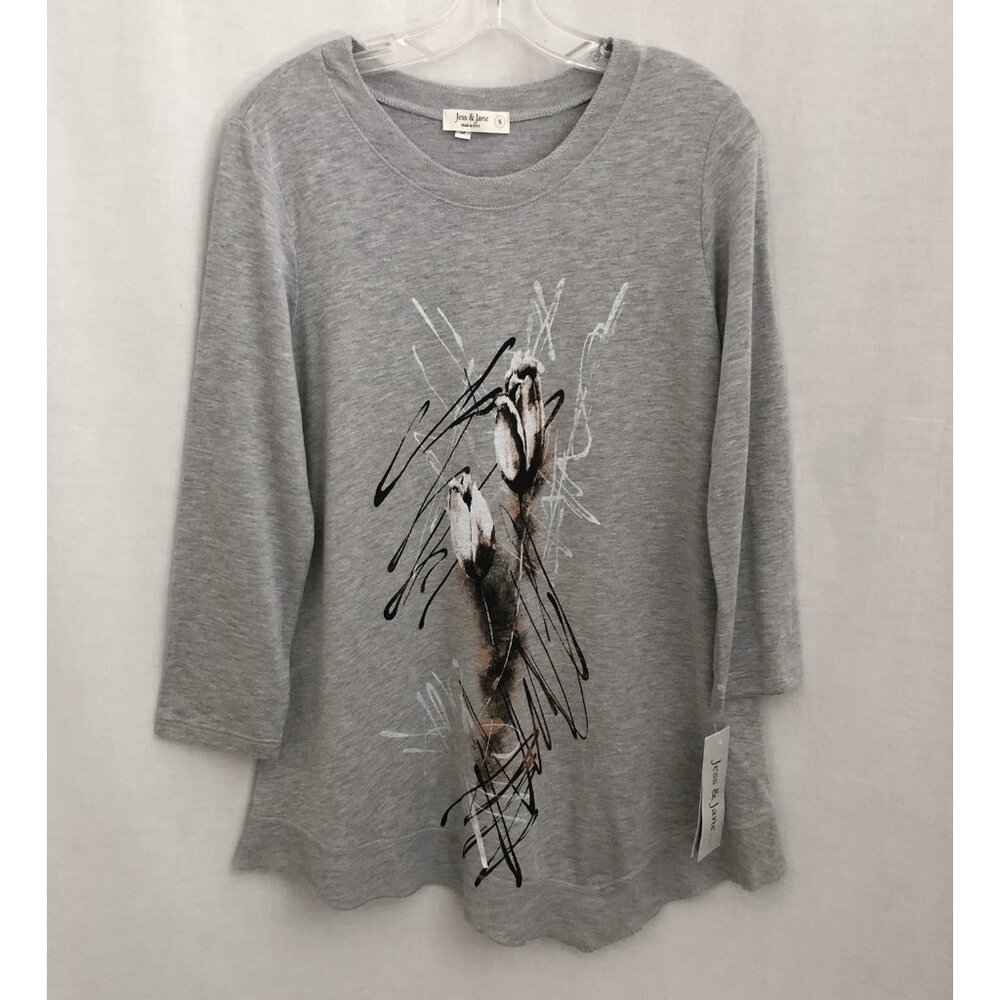 Jess & Jane Tulip Print Asymmetric Top Pullover NWT